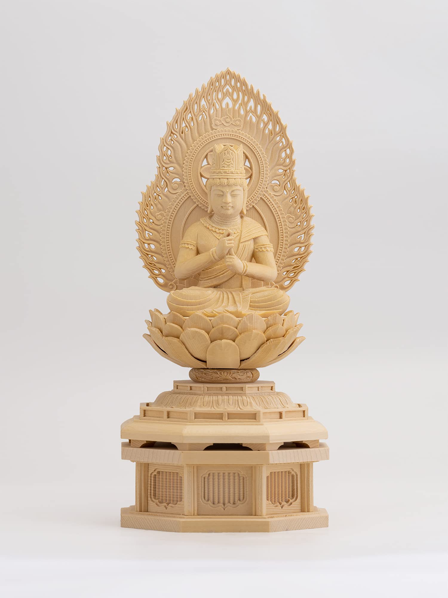 木彫仏像 大日如来 座像22.5cm（木製：桧木）＿未・申年生まれ 十二支守護本尊 干支 (だいにちにょらいWhi)