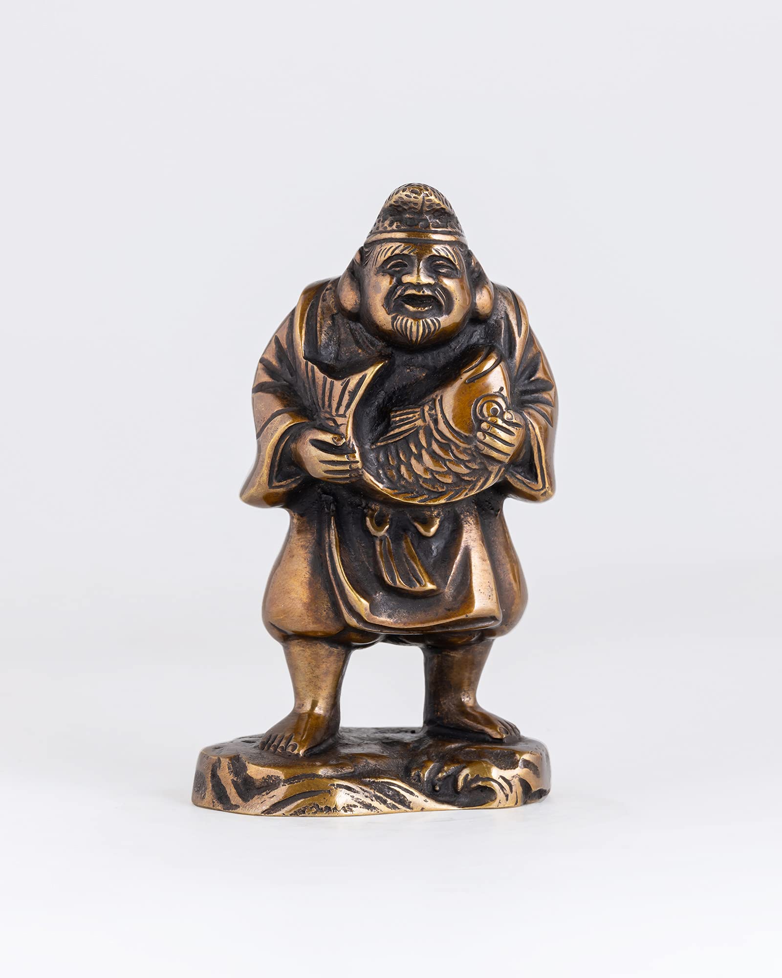 吉兆七福神 恵比寿（銅製/上味色）仏師：旭峰 原型＿仏像 置物 七福神 高岡銅器 (えびす7Fjomi)