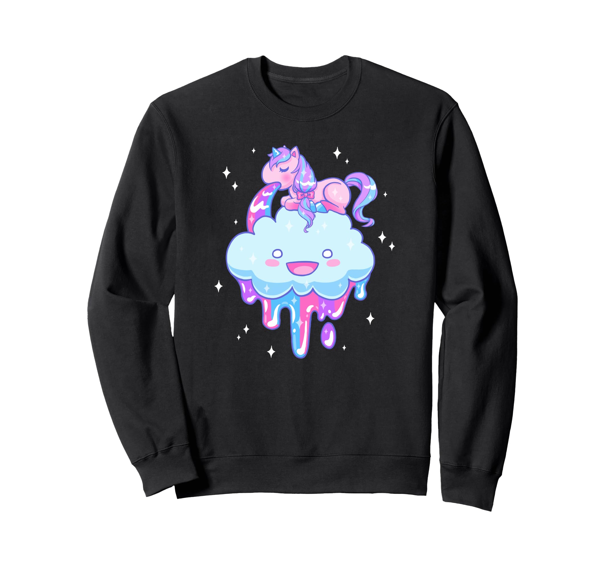 Cute Little Unicorn Vomiting Rainbows Over Smiling Cloud トレーナー