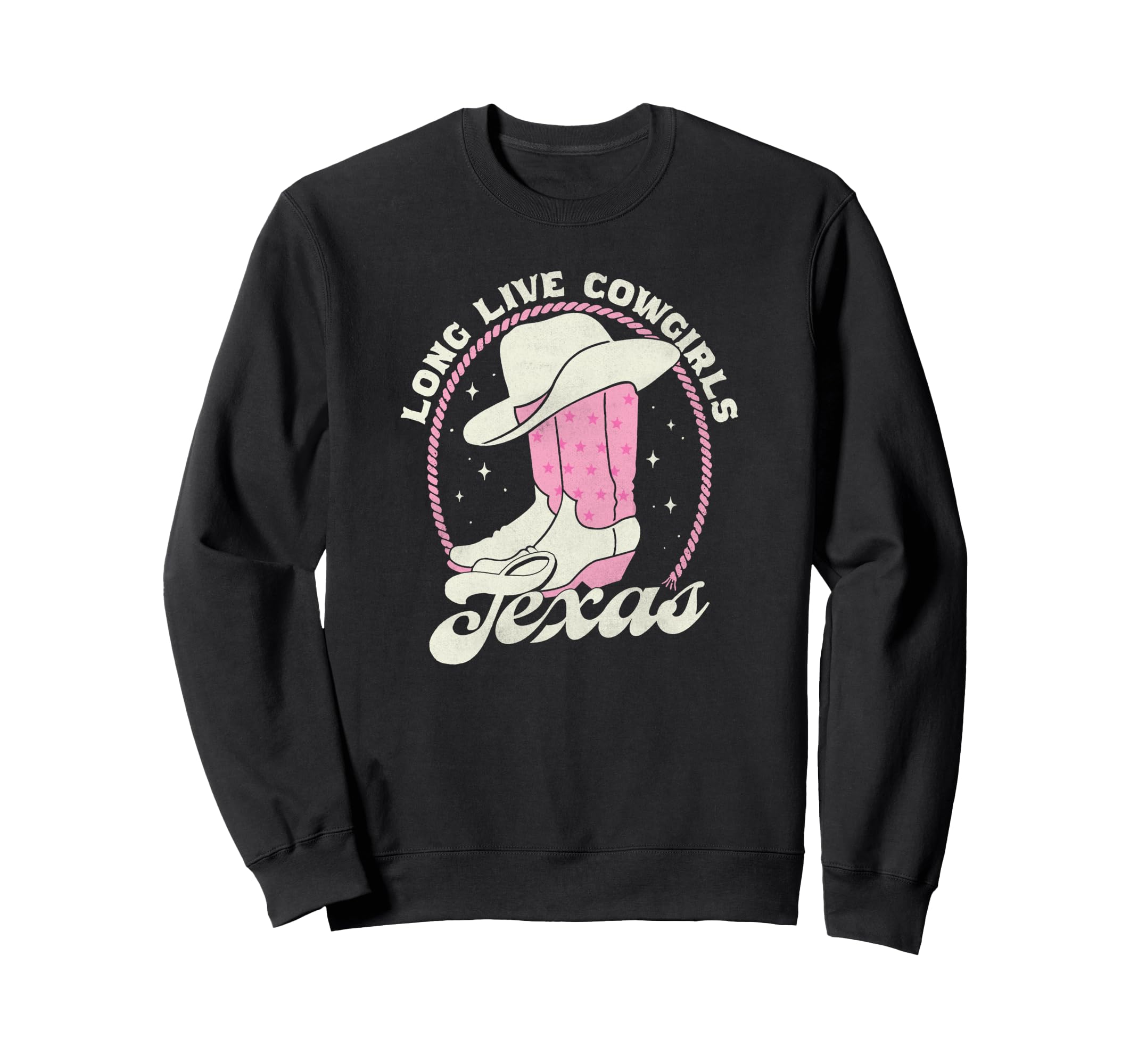 Long Live Cowgirls Texas Pink Boots Country Hat Stars Logo トレーナー