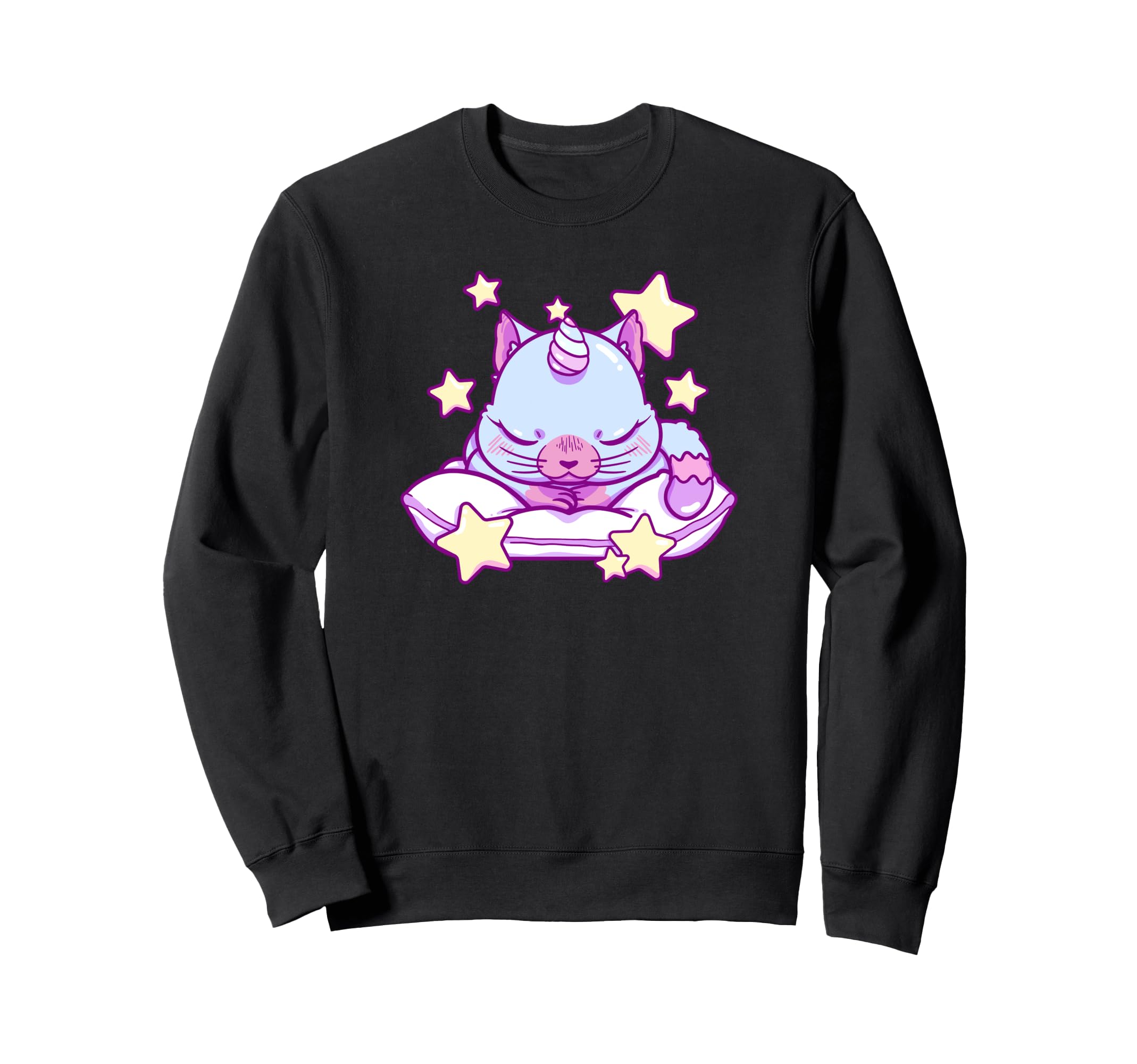 Unicorn Kitty Sleeping Peacefully On Cushion Among The Stars トレーナー