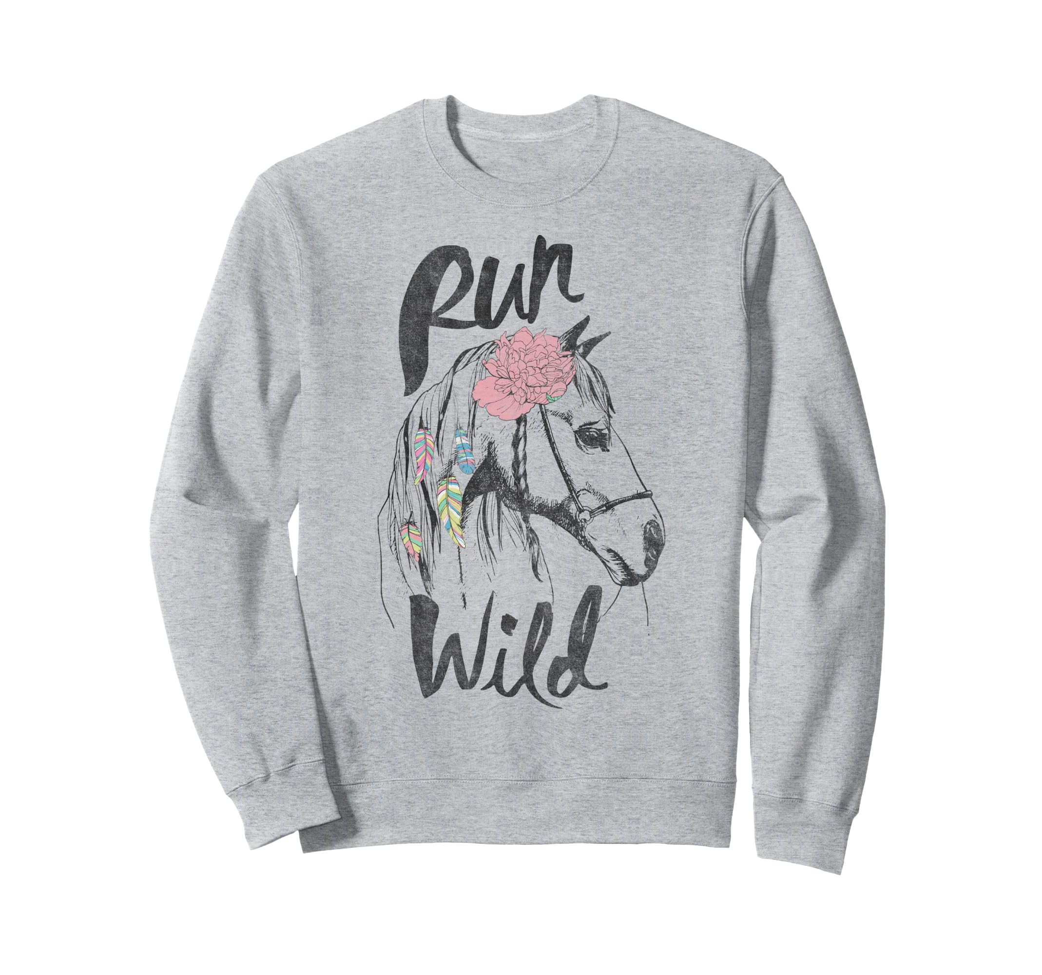 Run Wild Beautiful Horse Flower and Feathers トレーナー