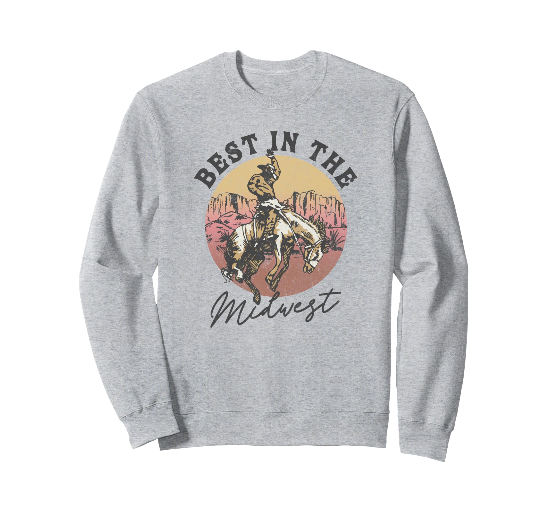 Best In The Midwest Rodeo Cowboy And Horse Sunset Logo トレーナー