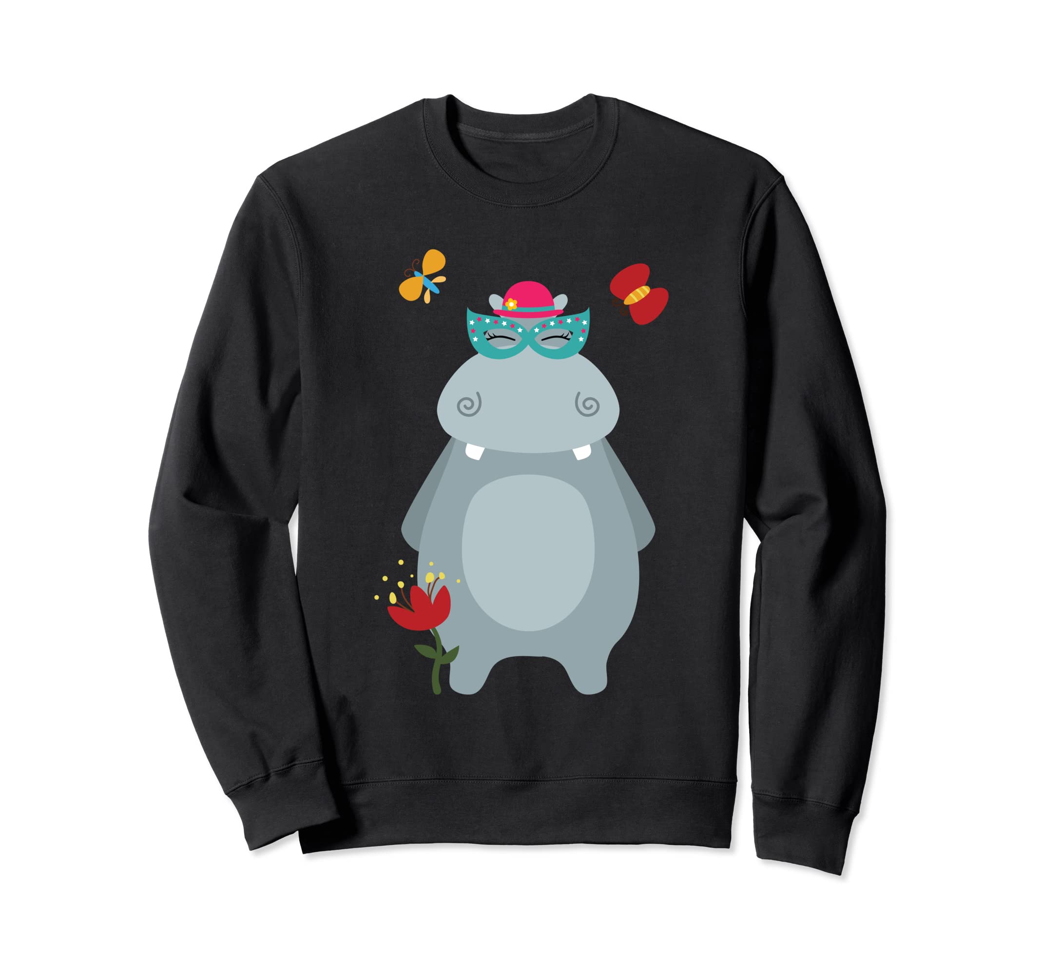 乐天商城 - Mrs. Hippo With Pink Hat And Party Mask Cute Cartoon トレーナー