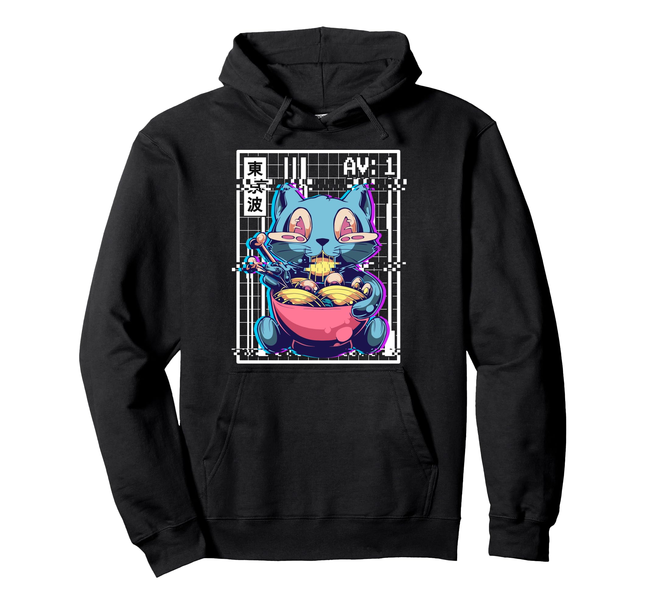 Weirdcore 猫 ラーメン グリッチ ヴェイパーウェーブ 美的 パステルゴス パーカー