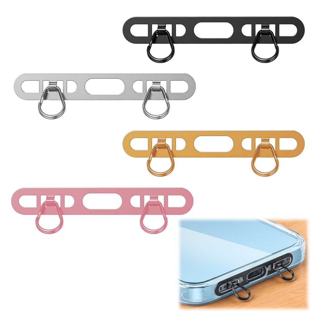 WAIRUIGOOD スマホストラップホルダー 4色セット ステンレス製 ストラップホルダー 2口 ダブルリング スマホ ストラップ ホストラップ 金具 携帯 落下紛失防止