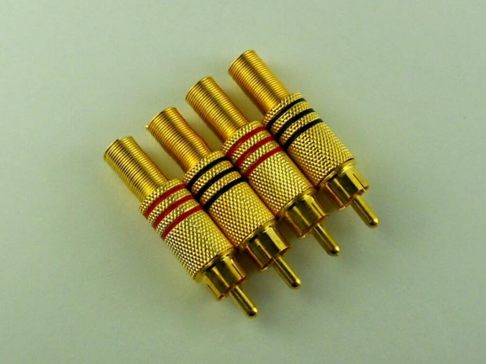 RCAプラグ RCAコネクタ ピンプラグ ハンダ式 自作用 24K 金メッキ D ゴールド 4本...