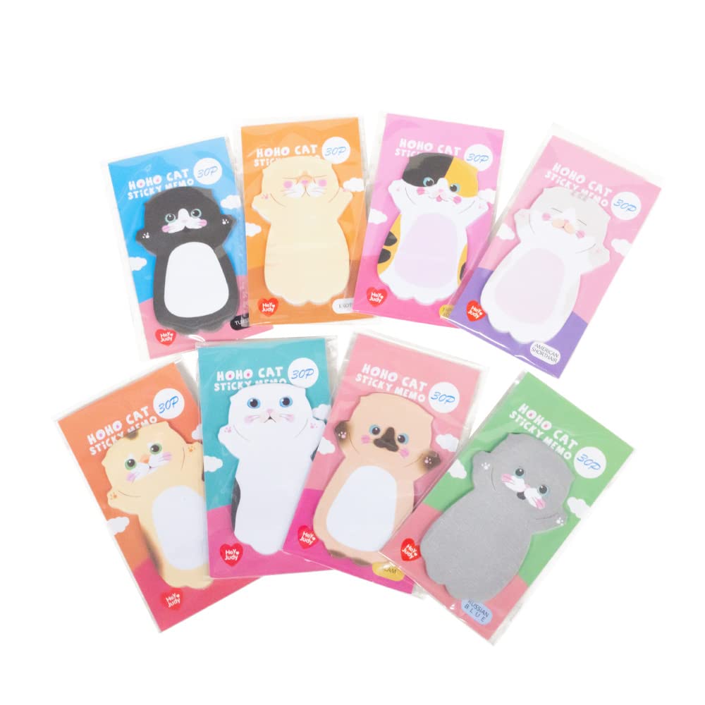 Label Paper - ねこふせん 8色セット 猫 付箋 かわいい メモ用紙 学校 勉強 職場 メモ 書き置き 伝言 A-ITEM エーアイテム