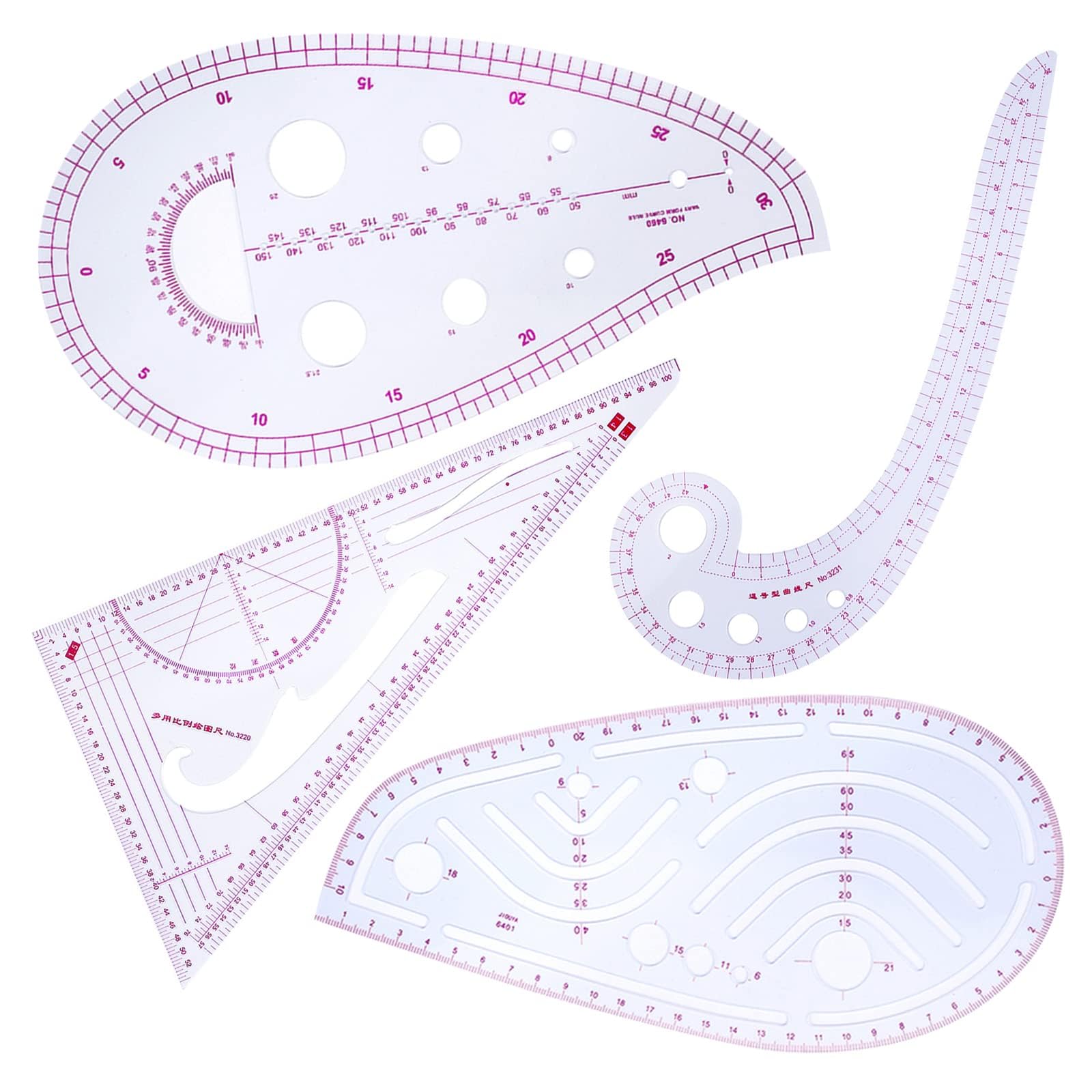Rulers, Measures - LIKENNY 4枚セット 縫製定規 カーブ定規 雲形定規 三角定規 曲線定規 洋裁 カーブルーラー 裁縫定規セット 描画 製図用具 ソーイング定規 DIY 手芸用品