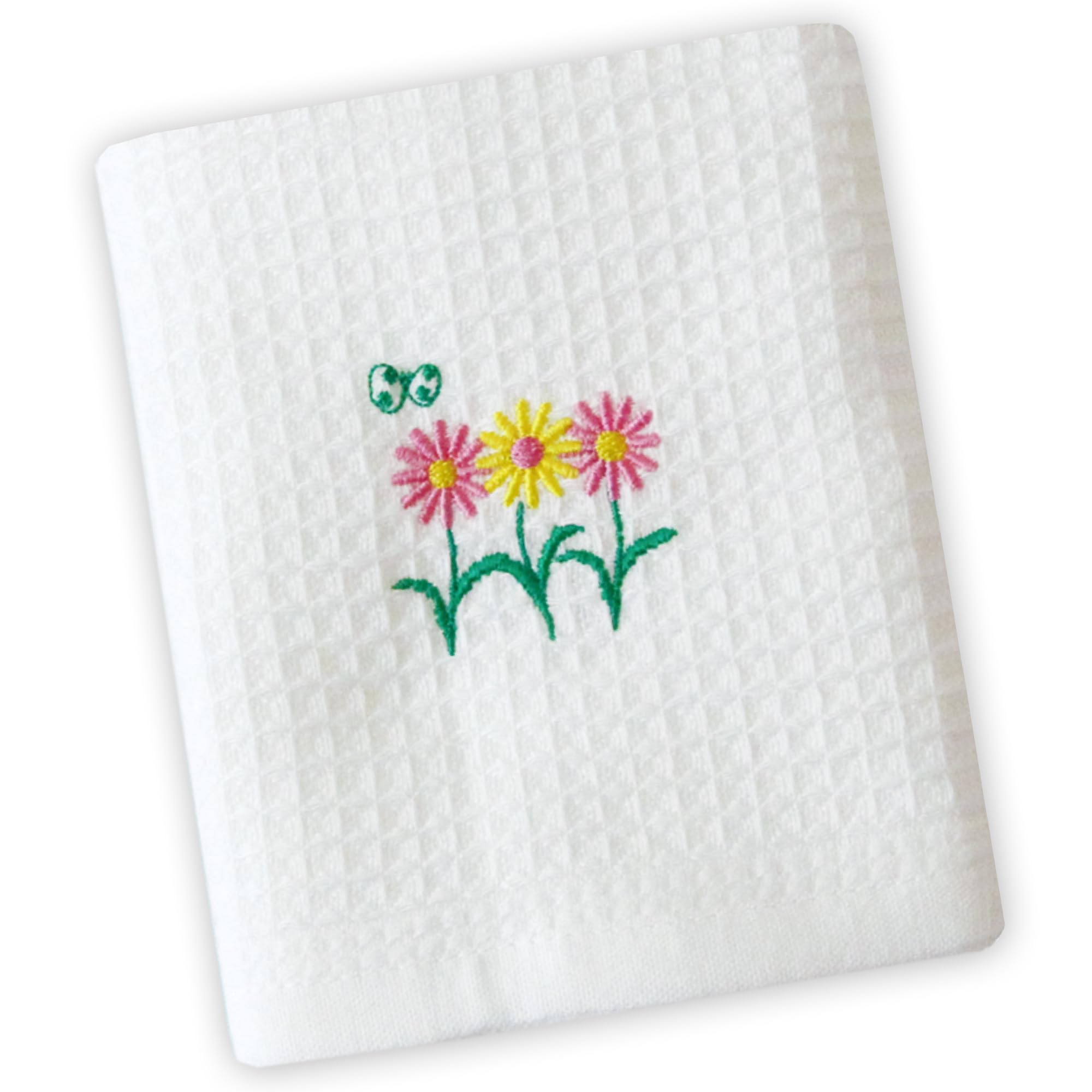 • サイズ：約32×38cm、重量：約29g • 素材：綿84%・レーヨン16% • 生産：日本 • 抗菌防臭・消臭効果のある機能性繊維「クラビオン」を織り込んだ、安心・安全の日本製のワッフル地のキッチンタオルです。泉州タオルの吸水性と使いやすさ、織り上げた後に糊や不純物を洗い流す伝統の「後ざらし製法」だから、使い始めから吸水性抜群。とっても柔らかい独特の肌触りも特長です。 • 雑菌の繁殖を抑えていやなニオイも防止し、消臭作用まで兼ね備えています。繊維自体に抗菌効果があり、洗濯を繰り返しても半永久的に安定して持続します。クラビオンはお肌のデリケートな方にも低刺激、敏感肌の人にも優しい素材で、「日本アトピー協会推薦品」として承認されています。注意事項：塩素系漂白剤は抗菌防臭効果を減退させるため、お控えください。酸素系漂白剤はご使用いただけます。