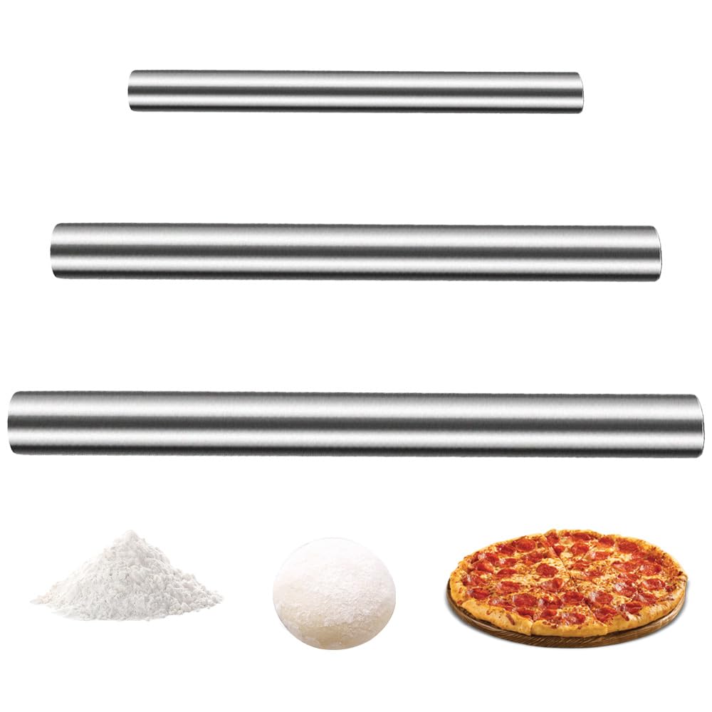 • 【セット内容】めん棒（30.5*2.6cm）*1+めん棒（25.4*2.6cm）*1+めん棒（20.2*2.6cm）*1 • 【高品質なステンレス製】このめん棒は耐久性に優れたステンレス素材を使用しており、さびにくく衛生的です。お菓子作りやパン作りにおいて、長期間にわたって安心して使用できます。 • 【滑りにくいグリップ】握り部分には滑り止め加工が施されており、力を入れても手が疲れにくい設計です。長時間の作業でも快適に使用できるため、製菓やパン作りの効率が向上します。 • 【洗浄が簡単で清潔保つ】ステンレス製のため水洗いが容易で、油や生地が付着してもすぐに落とせます。 • 【多用途で使いやすいデザイン】パン用やお菓子作りに最適な太さと長さを備えており、さまざまなレシピに対応します。生地を均一に伸ばすことができ、プロ級の仕上がりを実現します。