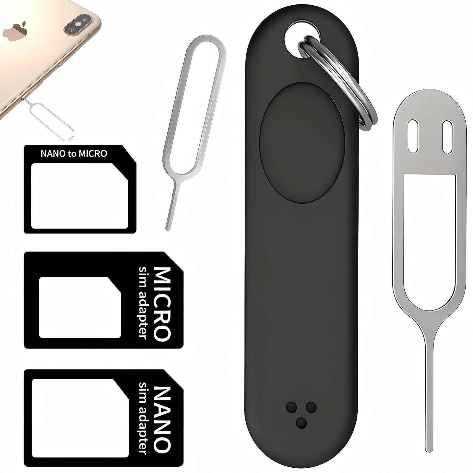 JUJUGO SIMアダプター セット nanoSIM microSIM 標準SIM対応 SIMカード ホルダー SIMピン SIMピンシリコンカバー付き携帯用 スマホ SIMカード交換工具 軽量コンパクト