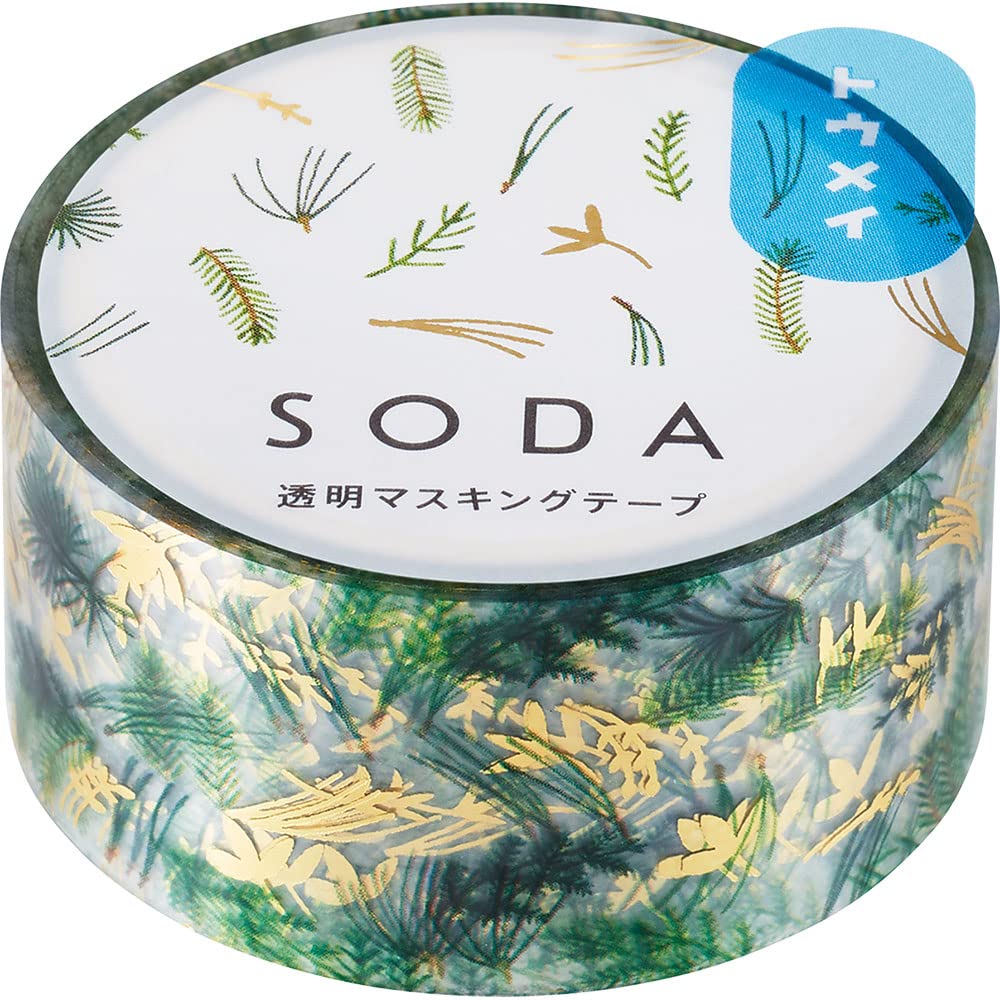 • 貼ってはがせる透明フィルム素材のマスキングテープ • 【テープ幅】20mm　【テープ長さ】4m • 【材質】PET素材　【柄】グリーン