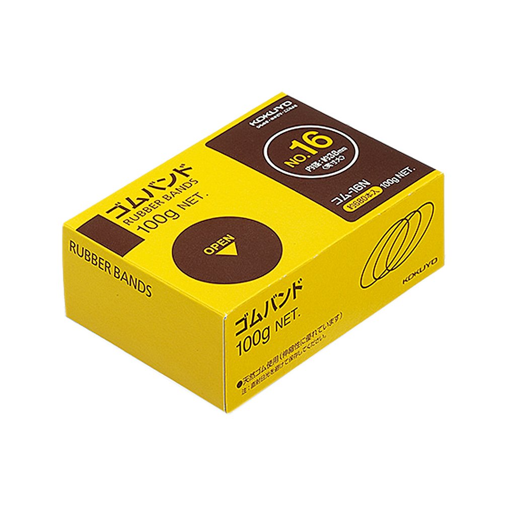 • 天然ゴム使用の高品質なゴムバンドです。 • 内径38mmで、100g(約680本)入っています。 • 【寸法】直径40mm • 【内径】約38mm • 【仕様】No.16、正味100g、約680本