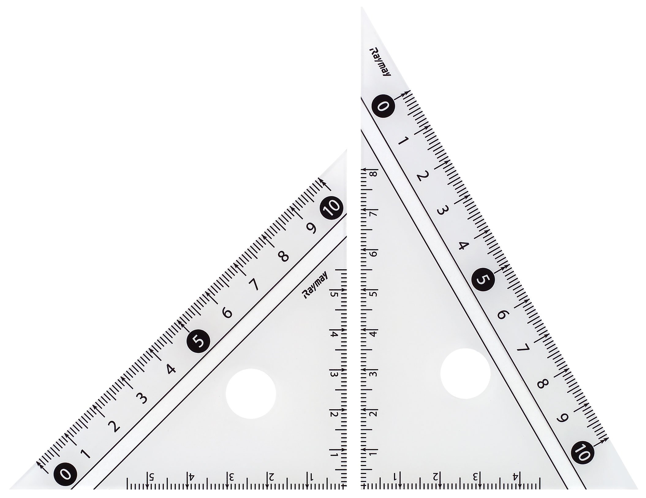• 目盛り：10cm • 定規内容：45°幅85×高85×奥1.5mm・30°60°幅70×高121×奥1.5mm • 材質：透明度の高いアクリル製
