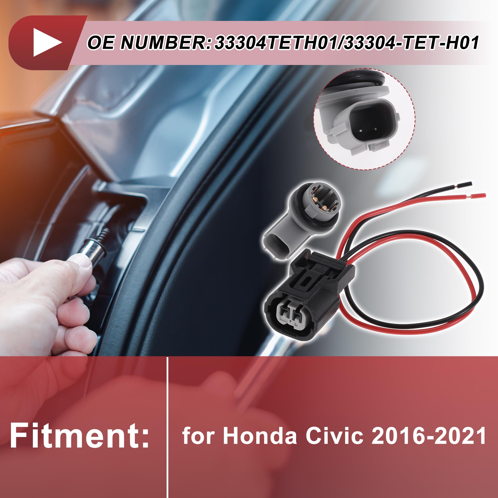レックストアのA ABSOPRO Hondaに対応 シビック2016-2021用 1セット サイドマーカーライトソケット配線 番号：33304TETH01ランプバルブピグテールコネクタハーネス｜アングル2