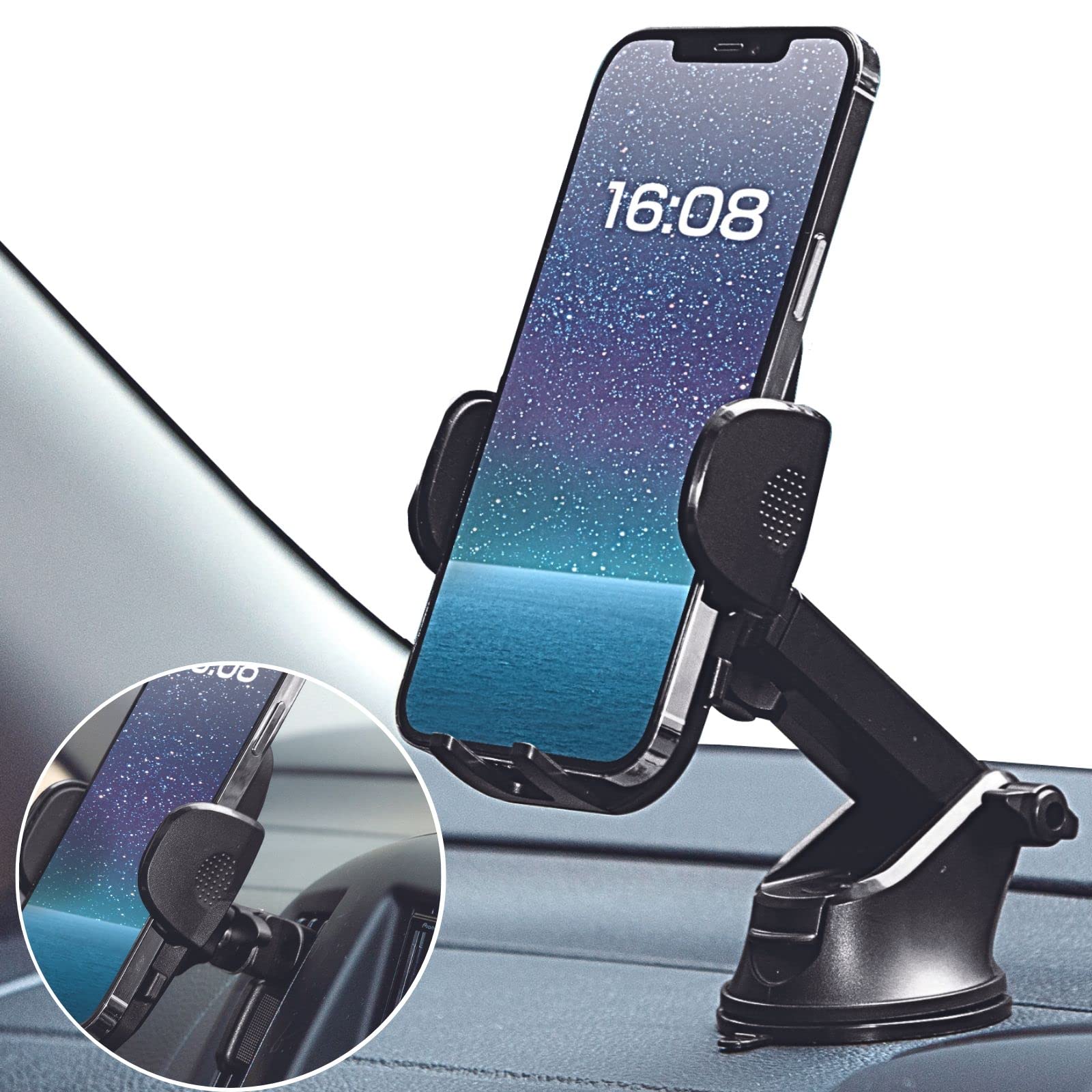 Comolife スマホホルダー 車載 2in1 粘着ゲル吸盤 エアコンクリップ 360度回転 長さ調節可能 角度調節可能 スマホスタンド 車載ホルダー スマートフォンスタンド スマホ用スタンド 車 スマホ ス