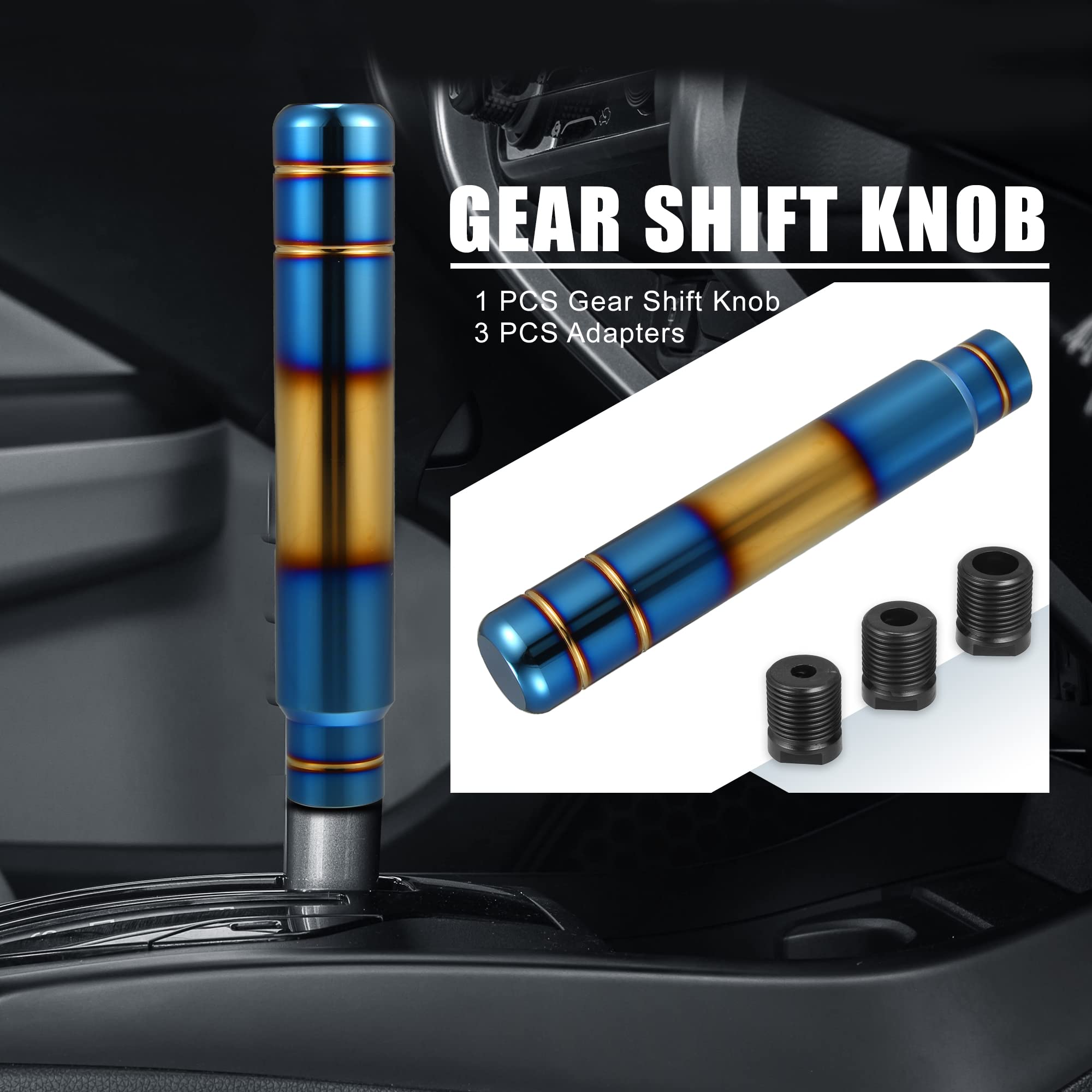 レックストアのA ABSOPRO カーギアシフトノブ ユニバーサル 3つのネジアダプター付き 180mm レバーカバーヘッド アルミニウム合金 ゴールドトーンブルー｜アングル2