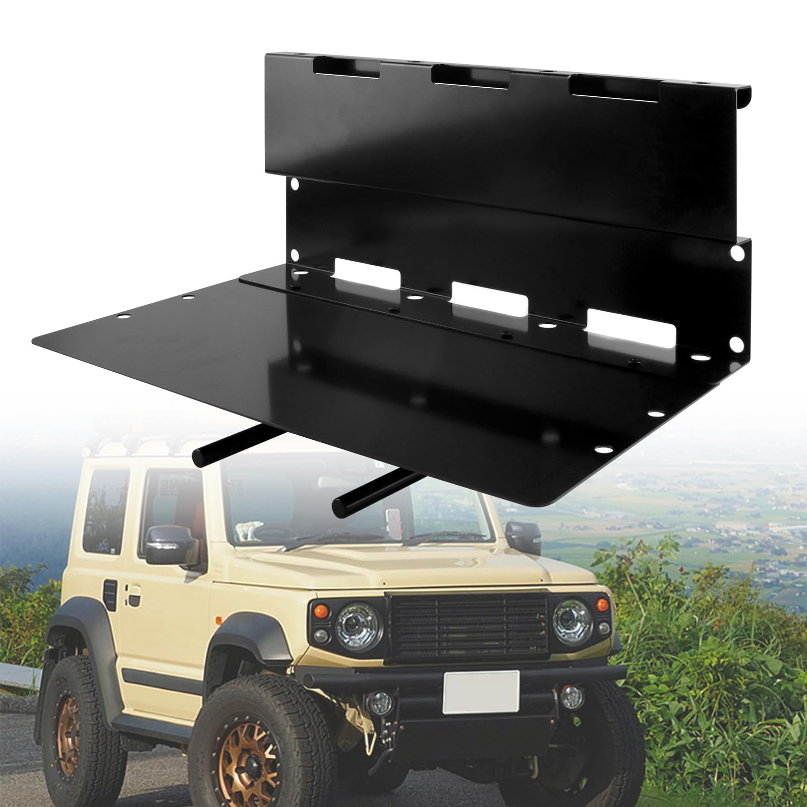 • 【ジムニー専用デザイン】ジムニーの後部シートフレームに簡単に取り付けられるカーゴエクステンションです。荷室の床面を最大180mm拡張し、スペースをより有効に活用できます。 • 【荷室スペース拡張】カーゴエクステンションを使うことで、荷室の床面を広く活用でき、荷物の収納や配置がしやすくなります。キャンプやアウトドアの準備に最適です。 • 【滑り止め機能付き】ブレーキング時でも荷物が動かないよう滑り止め機能が付いており、安定して荷物を保護します。快適で安全なドライブをサポートします。 • 【工具不要の簡単取り付け】ヘッドレスト差込口に装着するだけで簡単に設置可能。加工不要で、誰でもすぐに取り付けることができます。 • 【3段階の調整機能】積載量に合わせて3段階に調整できるノッチ付きで、荷物の配置が簡単。最適なバランスを保ちながら、スペースを効率よく使えます。