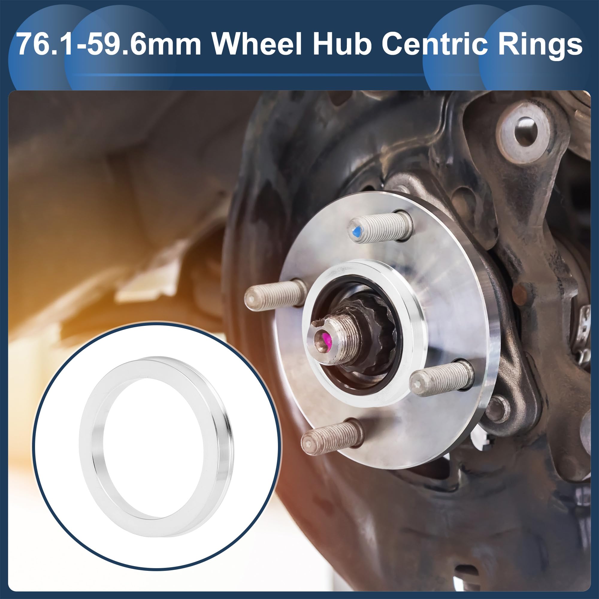 レックストアのINFINAUTO 車輪ハブセントリックリング OD 76.1mm から ID 59.6mm ホイールセンターシャフトショック吸収ハブリング アルミニウム合金 シルバートーン 耐久性あり｜アングル2