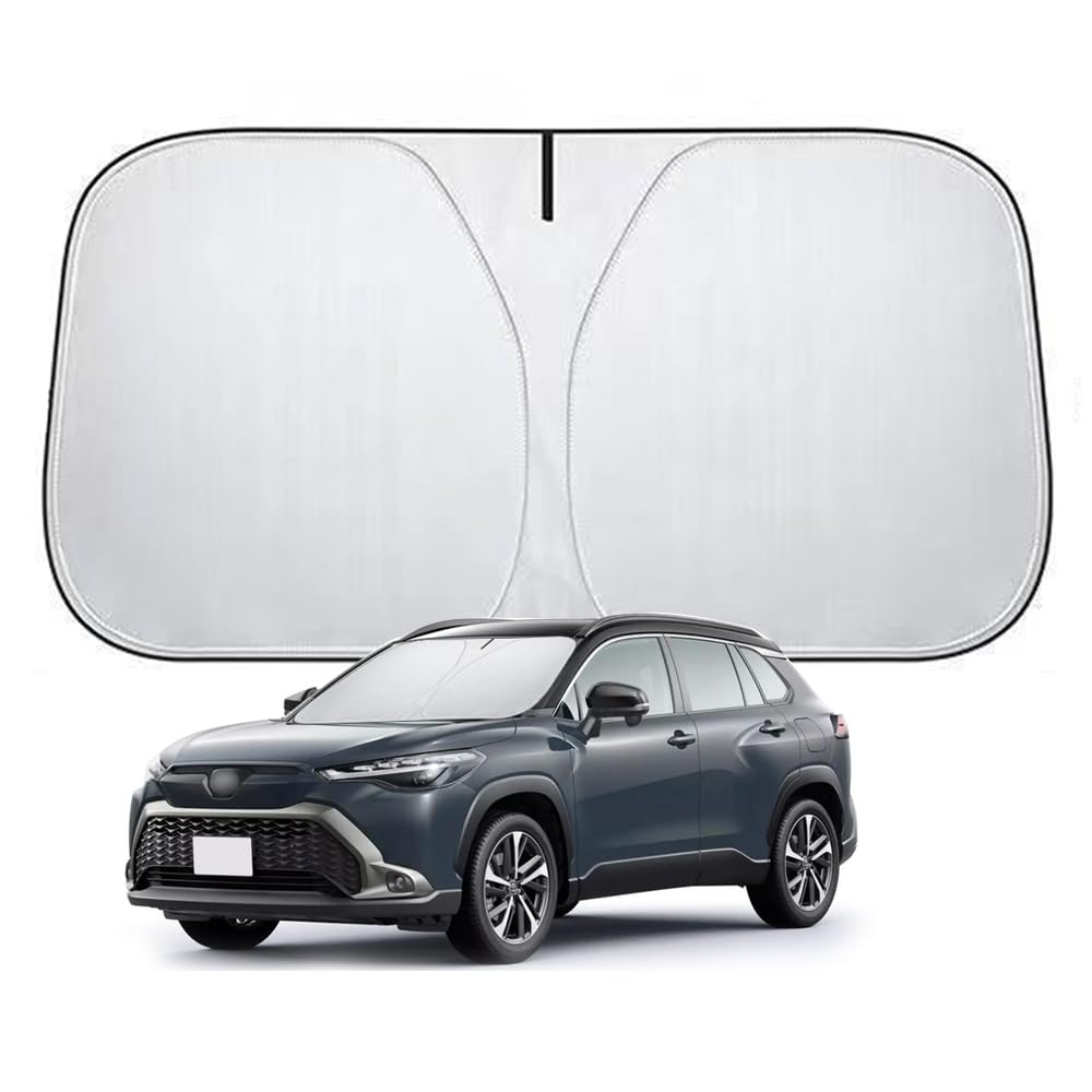 • 【対応車種】 トヨタ 車用 カローラ クロス 10系SUV 2021年9月-現行。※年式・グレード・オプション等により適合しない場合が御座います。車種や形状をご確認いただいた上、お買い求めください。 • 【5層構造・遮光断熱】この車用 フロントガラスサンシェードは特殊5層構造が紫外線をほぼ完全に遮断。車内の温度上昇を防ぐだけでなく、外部からの視線や熱線もシャットアウトします。プライバシー保護はもちろん、冷房効率が向上するため燃費改善にも貢献。夏の駐車時に最適なアイテムです。 • 【猛暑対策・内装保護】このサンシェードは 内装劣化防止、ダメージや経年劣化を防ぎます。駐車時の大事な車を太陽光による損傷やハンドル焼け、ダッシュボードなどの樹脂部分の日焼けからしっかりご愛車を守ります。駐車の度に気持ちをより涼しくしてくれます。 • 【幅広い用途】この車用カーシェードは普段駐車時の日除け用だけでなく、車中泊や仮眠時にプライバシーの保護に役に立てます。収納袋付き。折り畳みでコンパクトに収納することができる。車内の隅々に置けるし、どこでも連れて行けるので、超便利。 • 【24時間サービス】ご購入してから、気に入らなかったら、こちらにご連絡ください。必ず良い解決案をいたします。