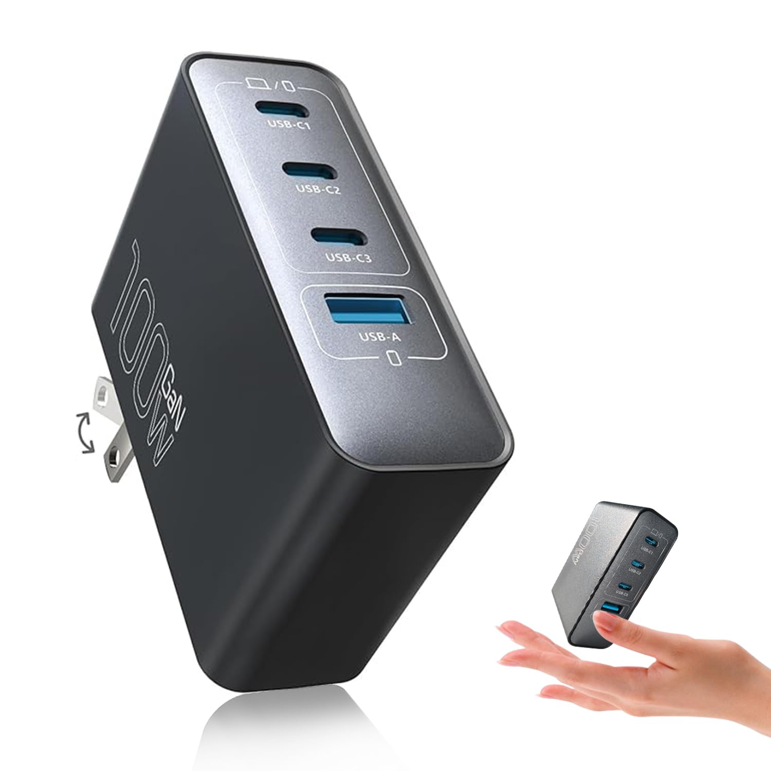 • 100w PD 急速充電器 【超軽量·極小型】 4台同時充電 type c usb GaNIV技術 4ポート usb c 充電器 折りたたみ式プラグ 後方互換性 携帯に便利