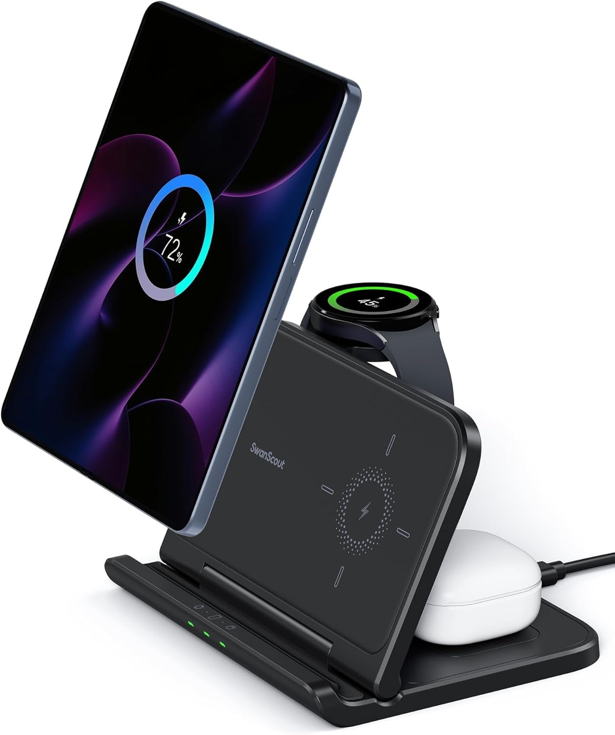 【Galaxy Watch専用】 3in1 ワイヤレス充電器、Galaxy Z Fold対応、Galaxy Watch 8/Ultra/7/6/5/4対応、Google Pixel 9 Pro Fold&Galaxy Z Fold 7/6/5/4/3シリーズ適用、折り畳み式 置くだけ充電器（アダプタ別売り）、Swan