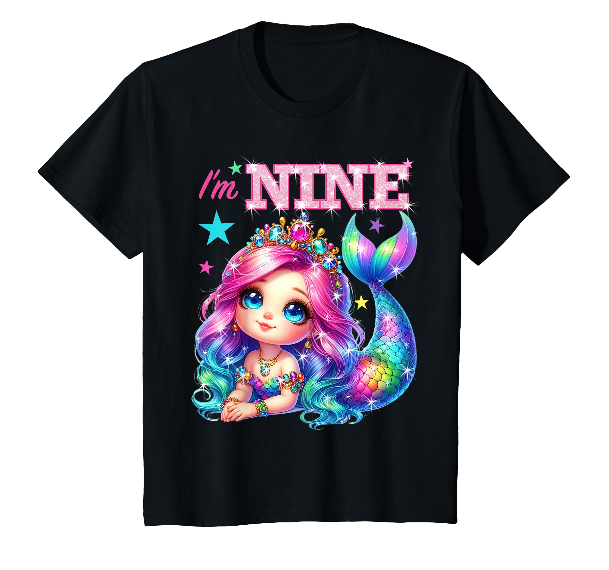 キッズ 9歳のレインボーマーメイドバースデー(8歳の女の子)NINE Tシャツ