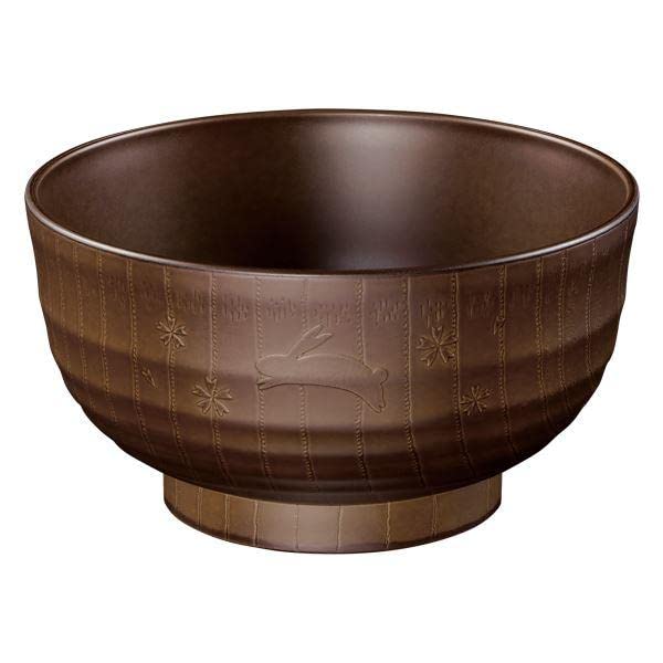 • サイズ：12.7×12.7×6.9cm • 材質：PET・ABS樹脂 • 商品仕様：電子レンジ対応 食洗機対応 • 原産国：日本製 • 機能性と美しさを兼ね備えた丼です。日本の伝統を感じさせる木目調のデザインが特徴で、外側に描かれたうさぎのモチーフが可愛さを引き立ててくれます。500mlの容量は日常の様々な料理にぴったりです。電子レンジや食洗機の使用にも対応しているため、忙しい毎日においても手軽に使えます。