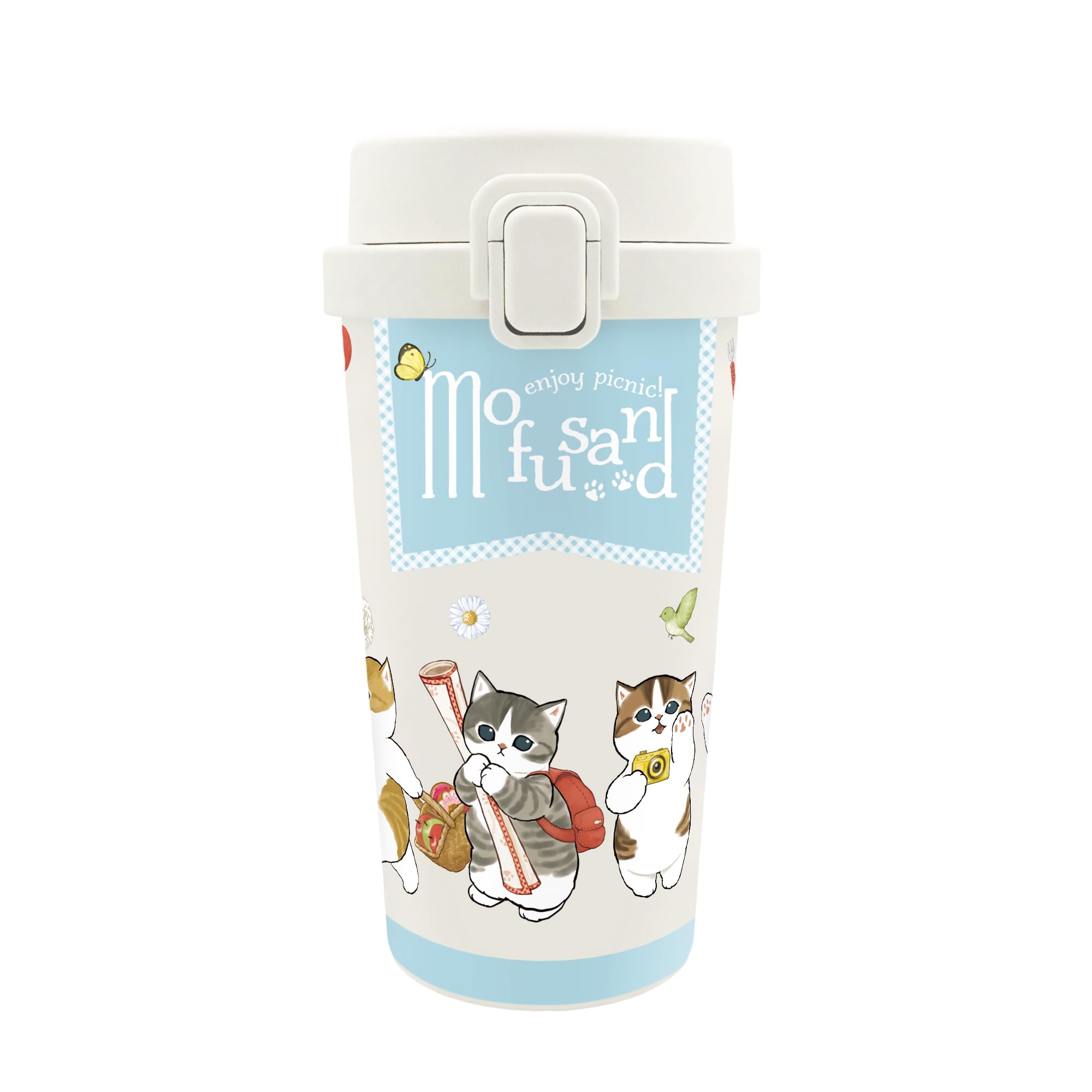 mofusand ステンレス ワンプッシュ タンブラー 【 出発進行 】 370ml 猫 ピクニック かわいい 保温 保冷 コップ 53-4007