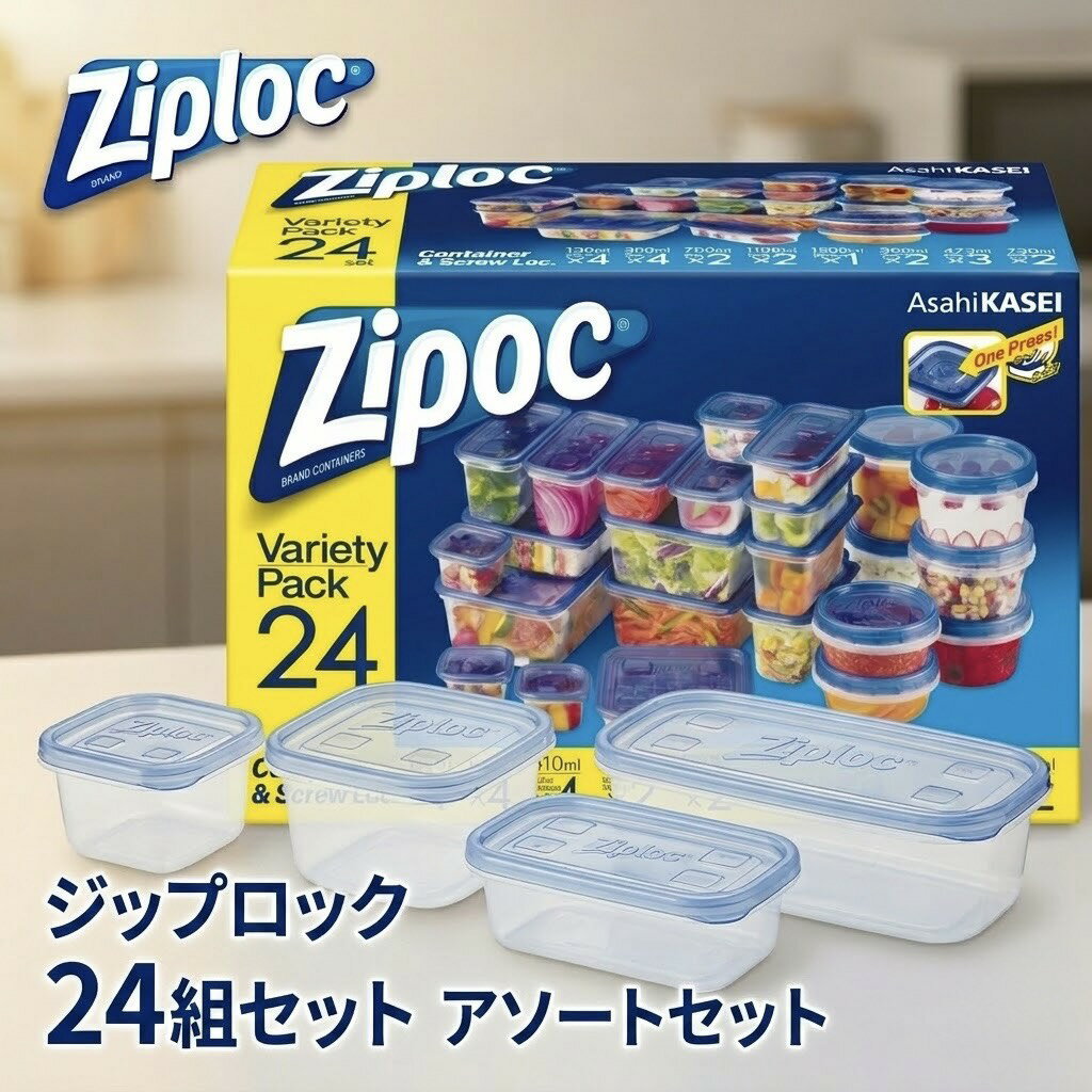 樂天商城 - ジップロック コンテナー アソートセット 24組 旭化成 ジップロックコンテナー 保存容器 食品保存 透明容器 密閉容器 プラスチック容器 サイズ違い 重ねられる