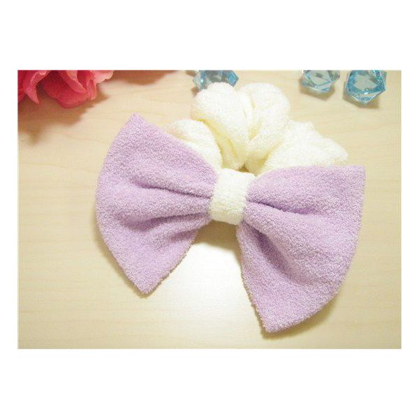 リボン付き パイル地 シュシュ 安心・長持ちの日本製アクセサリー ギフトに最適 メール便対応