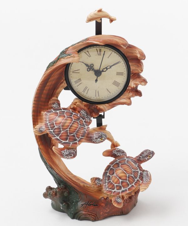 スイムホヌフィギュアクロック Kahiko カヒコ ハワイアン ハワイアン雑貨 ホヌ ウミガメ 守り神 置物 オブジェ 飾り 時計