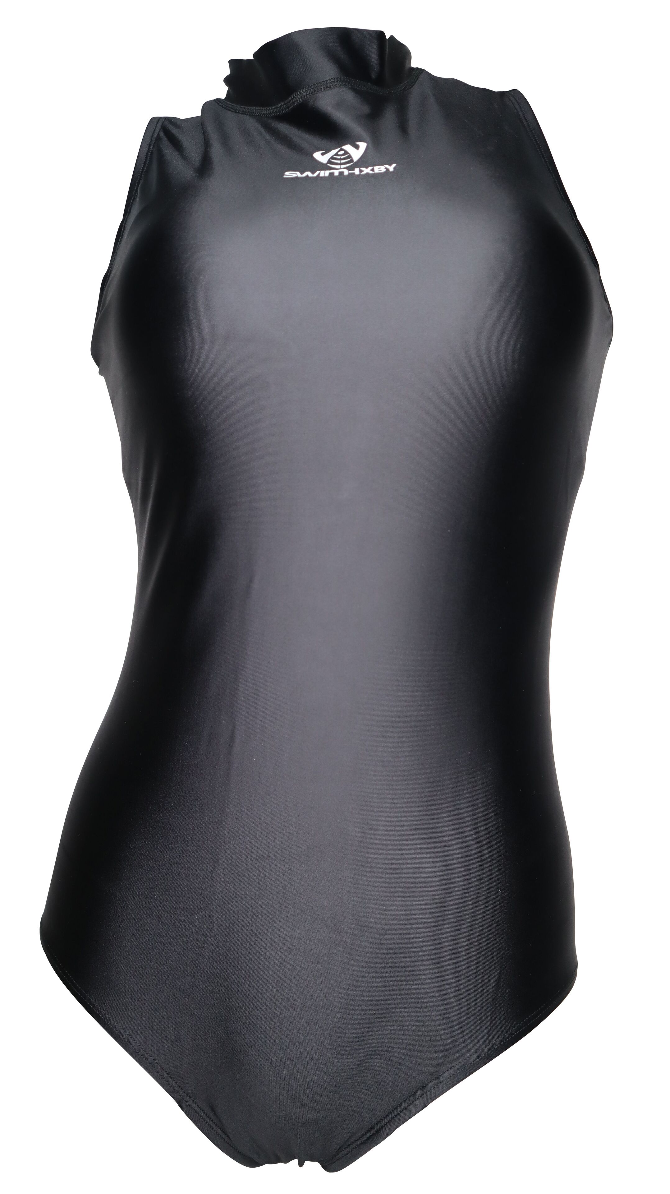 【SWIMHXBY】　競泳水着 レディース　ガールズ 203 バックジップ　パッド付　水球モデル　無地　黒　光沢　メタリック　N1　ローレグ　フィットネス
