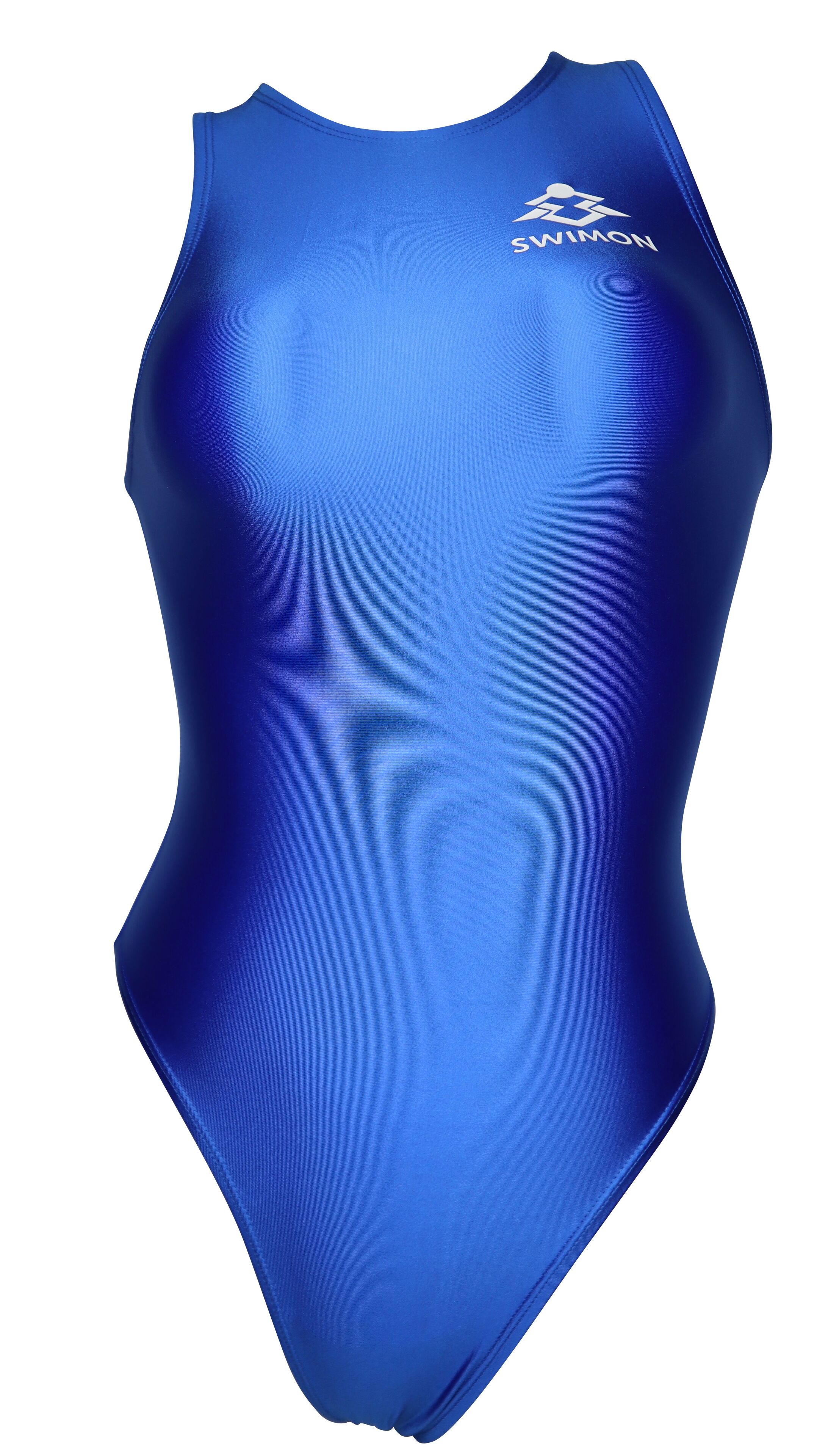 【SWIMON】　競泳水着 レディース　ガールズ 700 バックジップ　水球モデル　無地　青　光沢　メタリック　N1　ハイカット