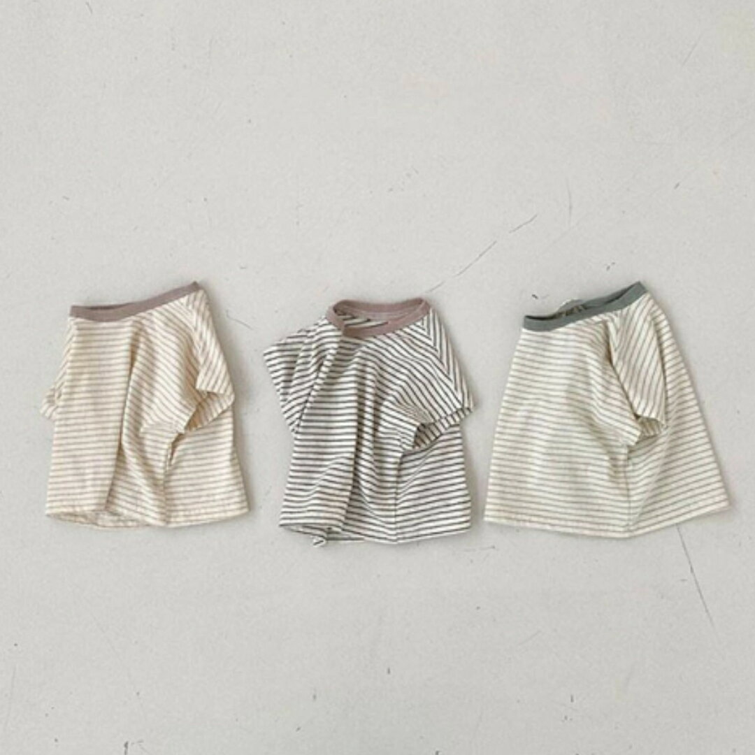 【8/4 20時～ 全品10％OFFクーポン】ボーダーT 半袖 トップス キッズ おしゃれ シンプル シャツ 子供服 ベビー kids ナチュラル 73cm 80cm 90cm 女の子 男の子 3色 ピンク ブラック カーキ 送料無料