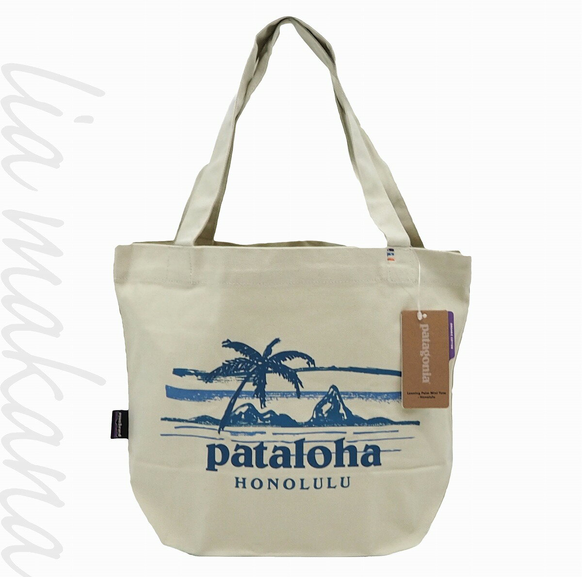 【N 新品/未使用品】patagonia パタゴニア pataloha パタロハ Leaning Palm Mini Tote Honolulu バッグ ミニトートバッグ アイボリー ブルー系 オーガニックコットン 59390 BLST FA19 ハワイ限定品【リアマカナ】