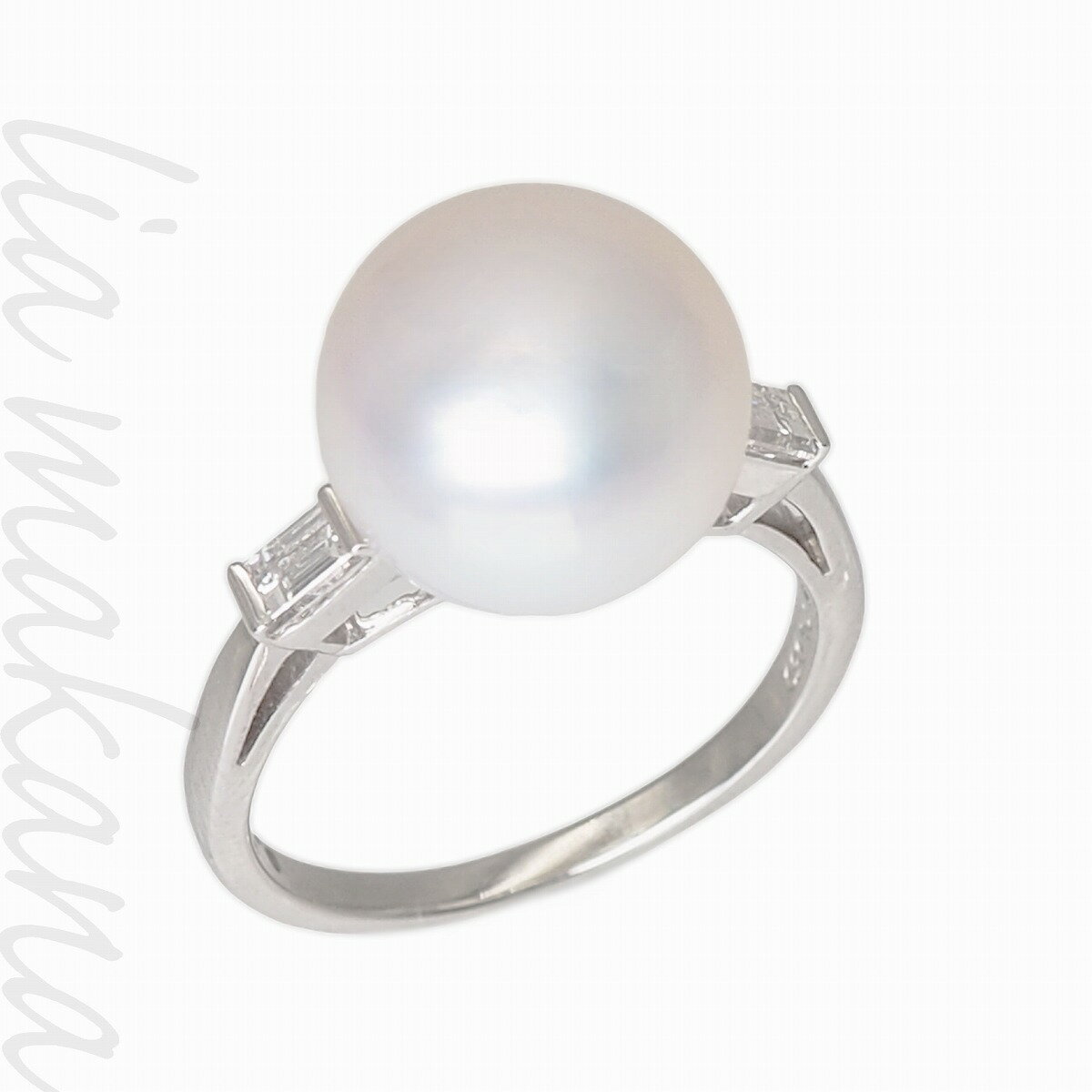 【中古】MIKIMOTO ミキモト パール リング 指輪 真珠 11.5mm ダイヤモンド バゲットカット 0.29ct プラチナ Pt950 #52 12号【リアマカナ】のサムネイル