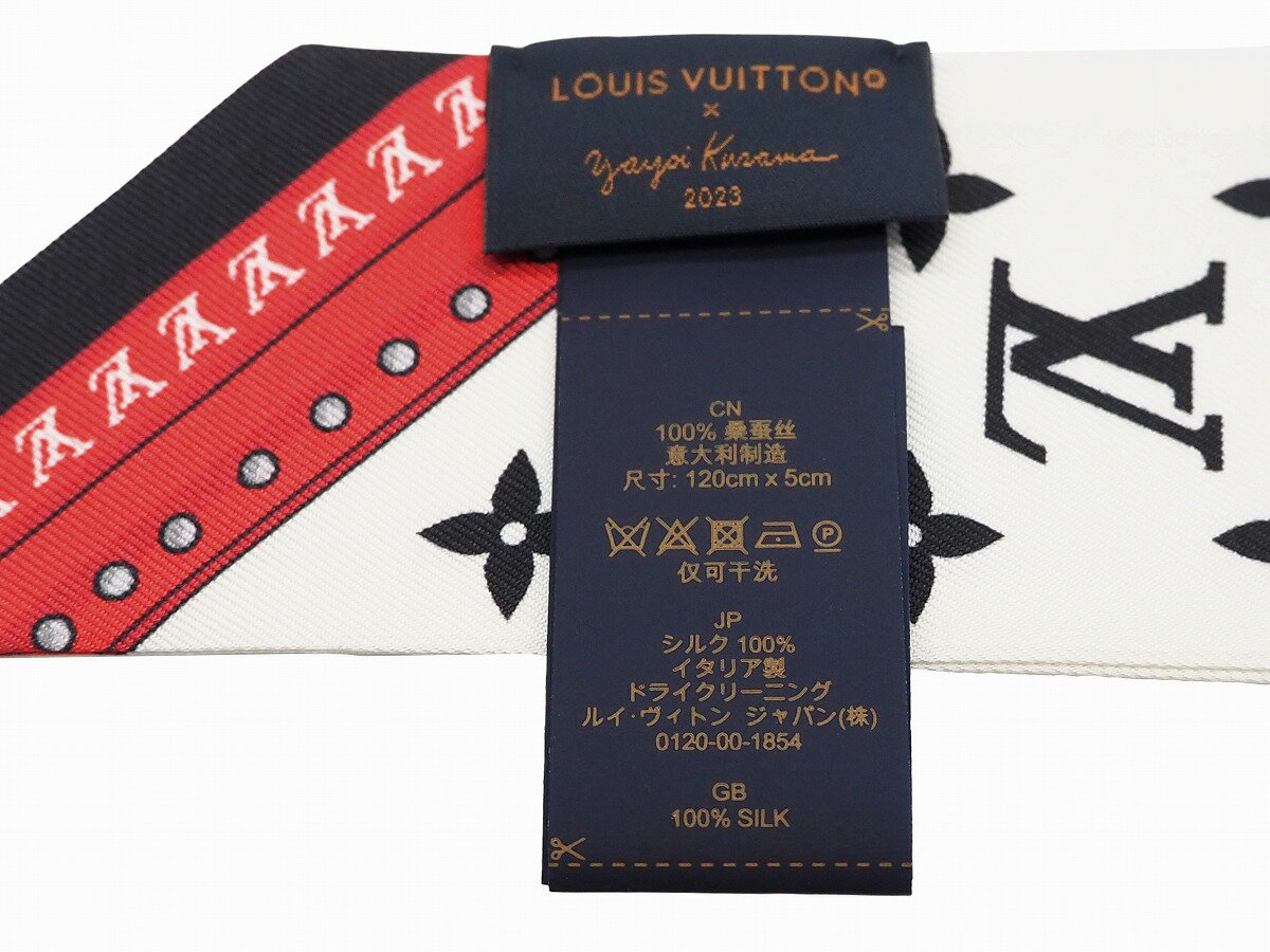 【N 新品/未使用品】LOUIS VUITTON ルイ ヴィトン LV×YK バンドーBB・ペインティッド ドット ホワイト マルチカラー リボン スカーフ バンダナ バッグ小物 シルク 草間彌生 イタリア製 M78284【リアマカナ】 3