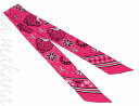 【中古】HERMES エルメス ツイリー LES LEOPARDS BANDANA レオパード ピンク ホワイト ブラック 黒 シルク バンダナ リボン スカーフ バッグ小物 フランス製 2019年春夏 063350S 03【リアマカナ】