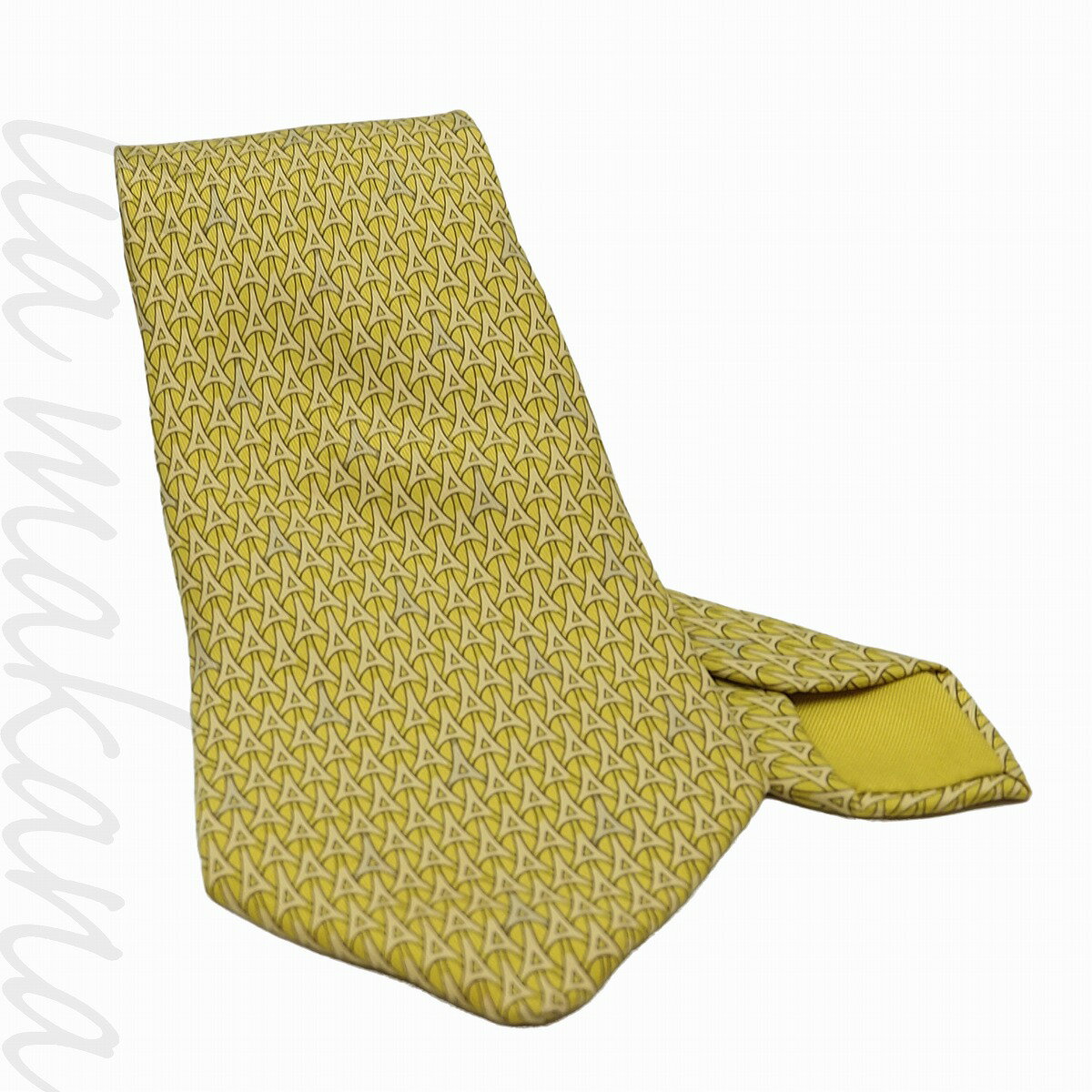 【中古】HERMES エルメス エッフェル塔 ネクタイ シルク ツイルタイ イエロー系 シルク100% フランス製..