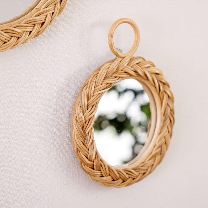 【最大1万円OFFクーポン!3日間限定 8/15-8/17】 ミラー 壁掛け 22cm ラタン 壁掛けミラー 鏡 丸型 軽量 玄関 リビング 廊下 ラタン製 籐 北欧 おしゃれ かわいい 0442