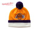 ミッチェル&ネス ニット帽 ビーニーキャップ 帽子 メンズ レディース MITCHELL&NESS NBA ロサンゼルス レイカーズ ワンサイズ [ yl ptn ]