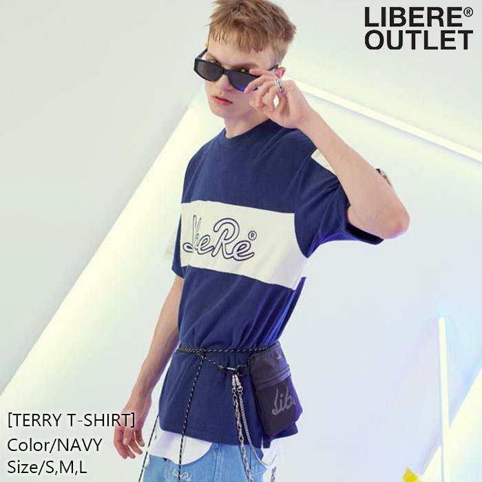 半額★LIBERE リベーレ テリー Tシャツ 半袖 紺色 ネイビー 綿100％ タオル地 刺繍 アップリケ TERRY T-SHIRT/NAVY 公式アウトレット