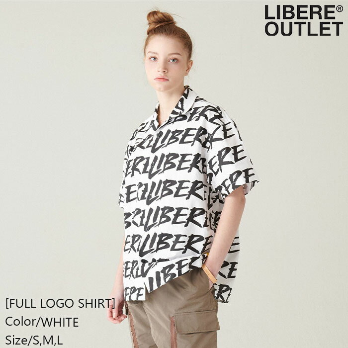 LIBERE リベーレ フル ロゴ シャツ 柄シャツ 半袖 ロゴパターン 白 ホワイト公式アウトレット