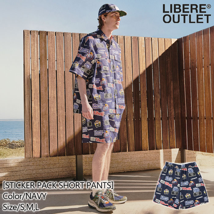 LIBERE リベーレ ステッカー パック ショート パンツ ショートパンツ ショーパン ハーフパンツ ハーパン 半ズボン 短パン カラフル ポップ 紺 ネイビー公式アウトレット