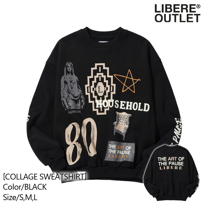 LIBERE リベーレ カレッジ スウェット シャツ スエット トレーナー プルオーバー 長袖 黒 ブラック[COLLAGE SWEATSHIRT/BLACK]公式アウトレット