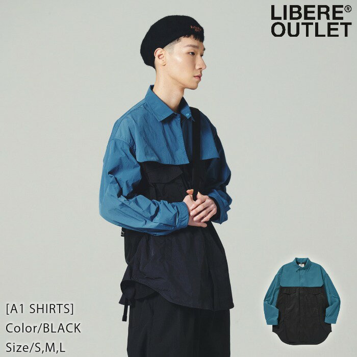 LIBERE リベーレ シャツ カラーシャツ 長袖 変形シャツ 個性派 バイカラー 青 ブルー 黒 ブラック[A1 SHIRTS/BLACK]公式アウトレット