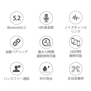 ＼2台同時接続可能／ワイヤレスイヤホン bluetooth5.2 イヤホン 片耳 左右耳兼用 ヘッドセット マイク付き 耳掛け式 ブルートゥース イヤホン IPX7防水 軽型 瞬間接続 CVC8.0ノイズキャンセリング 通話可 iPhone/Android適用