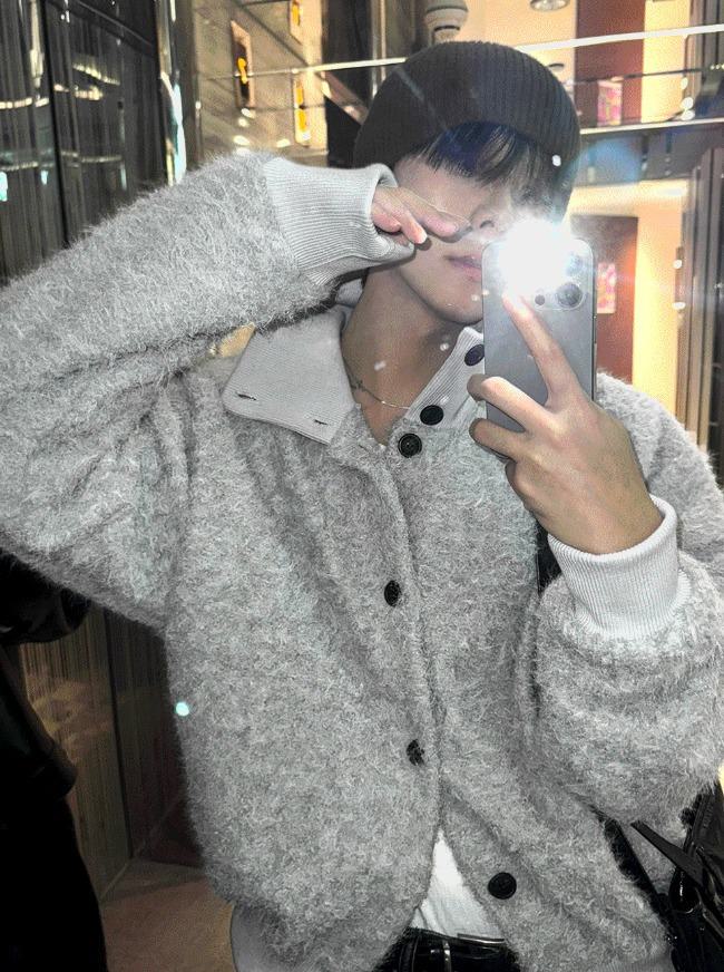 [COSYHARU]Mohair High Neck Cardigan